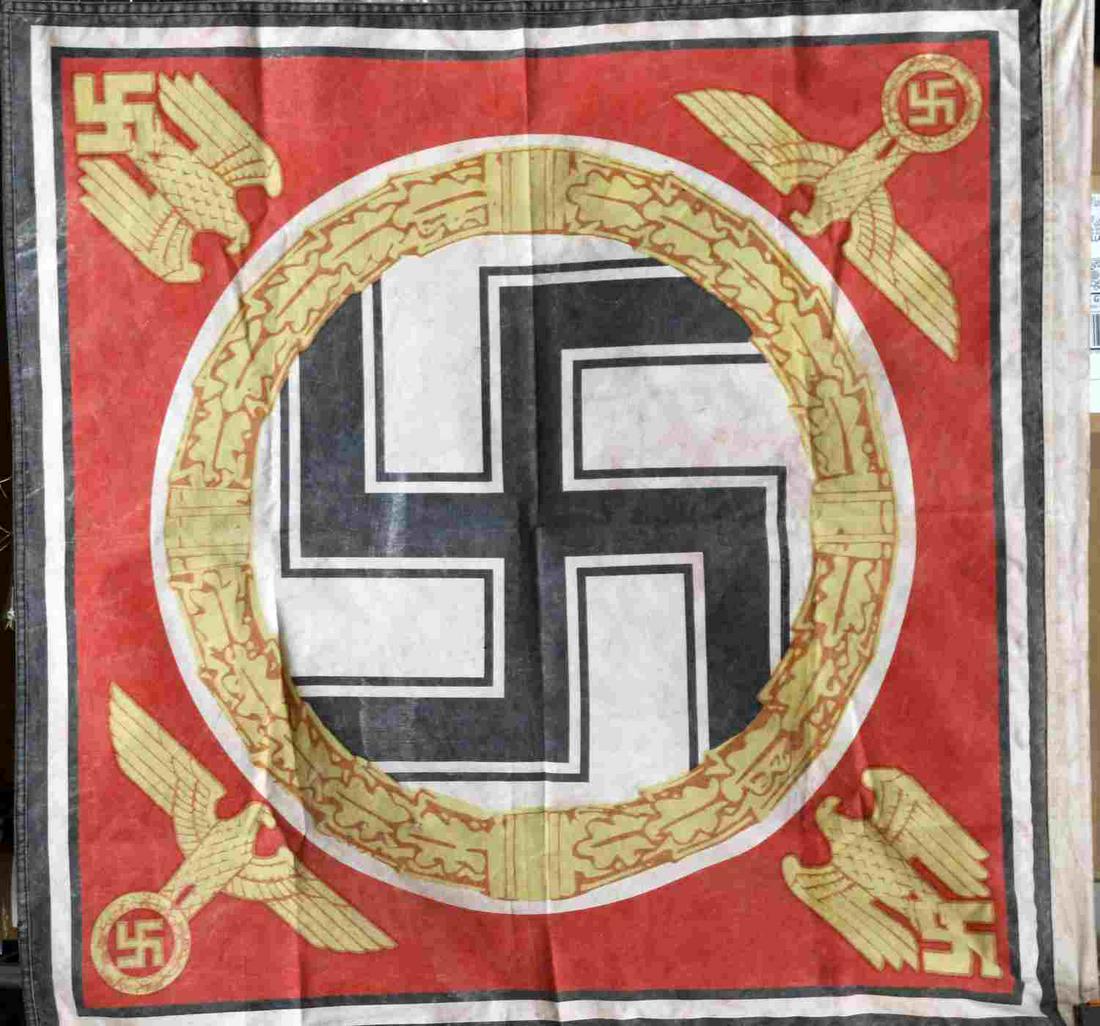 WWII GERMAN THIRD REICH LIEBSTANDARTE FLAG: Third Reich Liebstandarte flag. Measures 36x36 inches. Good condition. Some fading de to age but good detail. This lot has a reserve.