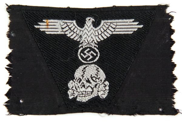 WSS M M-43 CAP NATIONAL INSIGNIA: For SS Panzer (armored) enlisted personnel. Black with two rows of teeth, 1st pattern, model 1944.