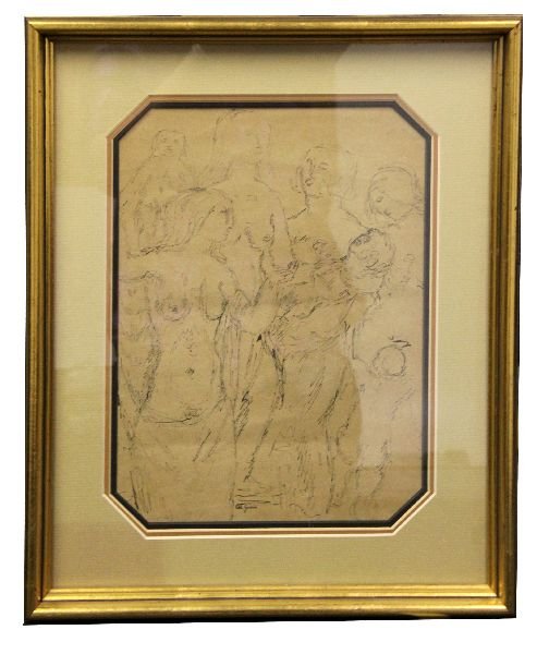 CHAIM GROSS ORIGINAL PENCIL "THE GROUP" FRAMED: Overall dimensions of 14 inches by 18 inches. Double matted and framed. C.O.A. affixed to back.