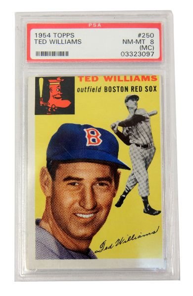 TED WILLIAMS 1954 TOPPS PSA NM-MT 8 BASEBALL CARD: Ted Williams PSA graded 1954 Topps baseball card. NM-MT8 (MC) #250.