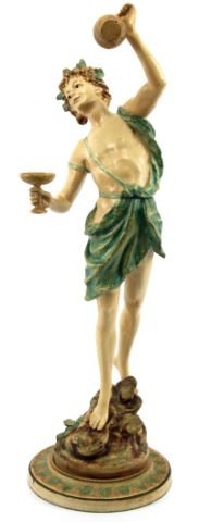 EARLY 1900'S L & F MOREAU PAINTED SPELTER STATU: At just over 15 inches tall, this is a wonderful hand painted statue from the French brothers Louis and Francois Moreau. Excellent condition with only a few very minor chips to paint.