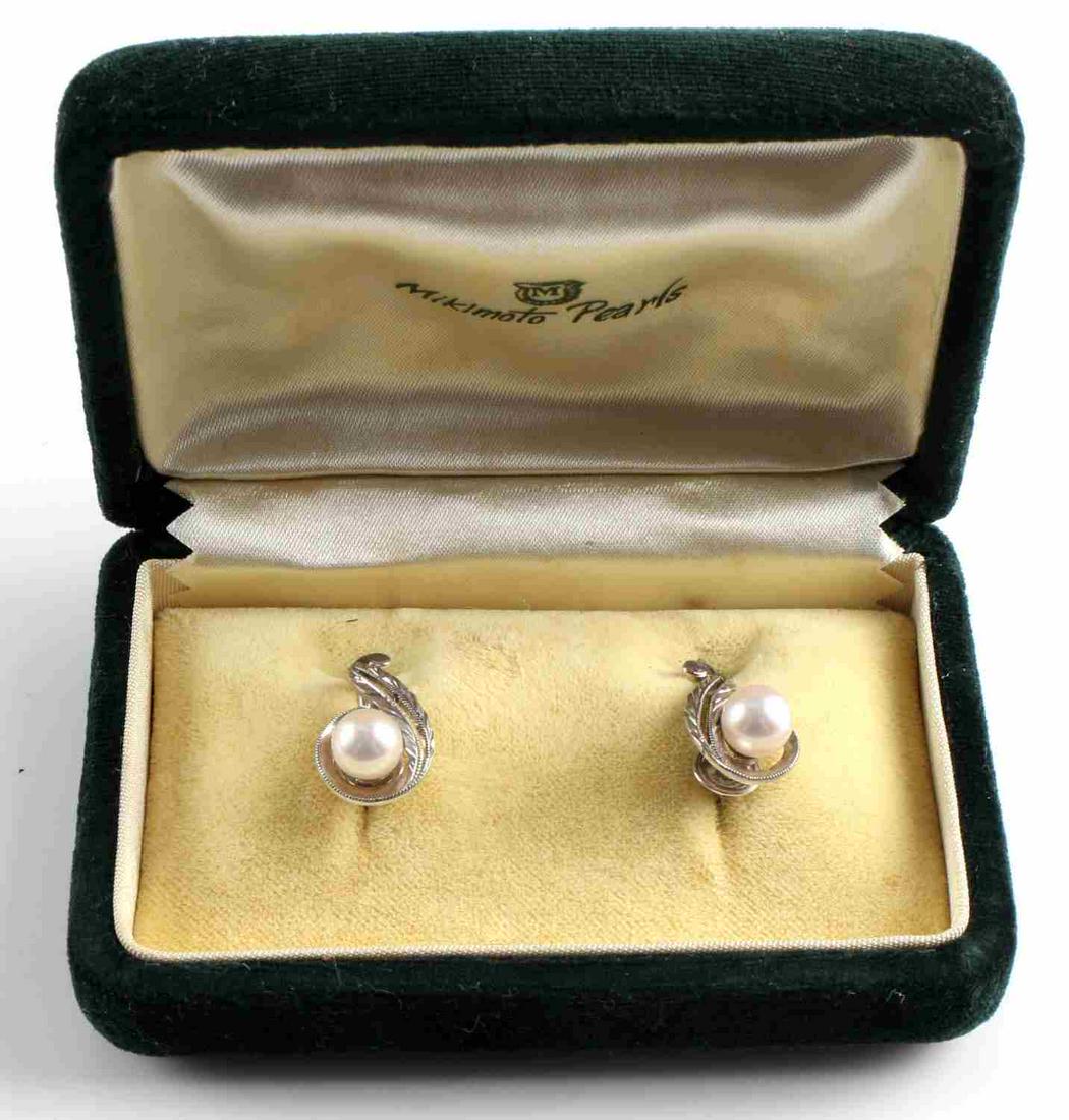 VINTAGE MIKIMOTO PEARL & STERLING SILVER EARRINGS: Vintage Mikimoto Akoya pearls set in sterling silver, screwback are hallmarked M. Comes in original box.