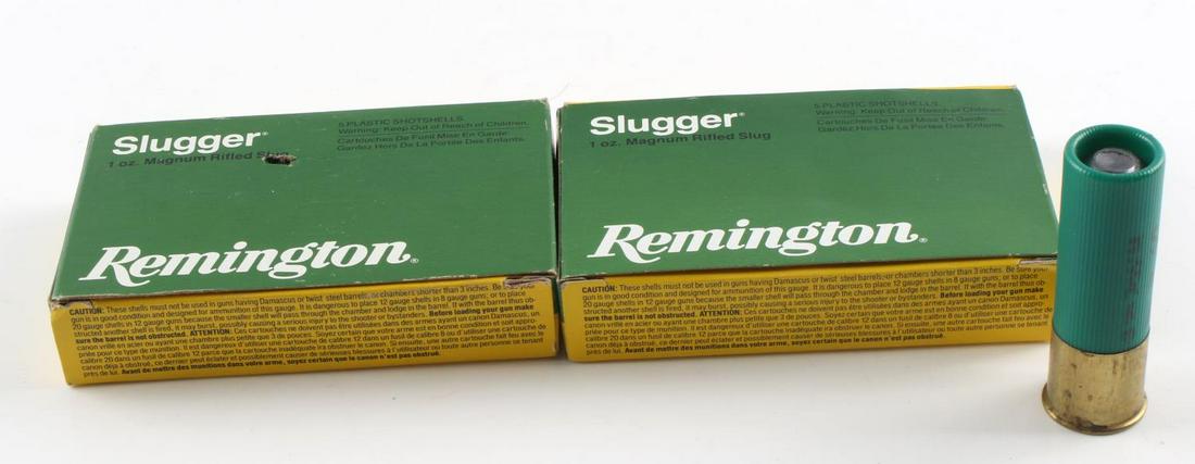 10 ROUNDS REMINGTON SLUGGER AMMUNITION 12 GAUGE: Two boxes of slugger rifled slug.