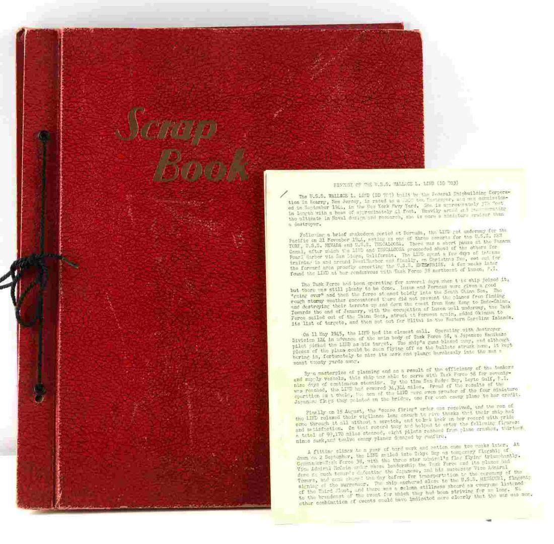 USS LIND 1949-1951 WORLD CRUISE KOREA BLOCKADE: Crew member scrapbook world cruise New Orleans, Cuba, Malta, Venice, Japan and many other ports of call photo and bar souvenirs, culminating with Combat mission in Korean blockade. Sailor Richard L. G