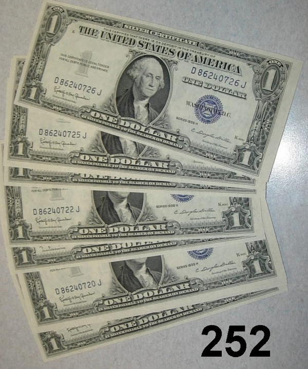 US SILVER CERTIFICATE CHOICE UNC LOT OF 10 -- 19