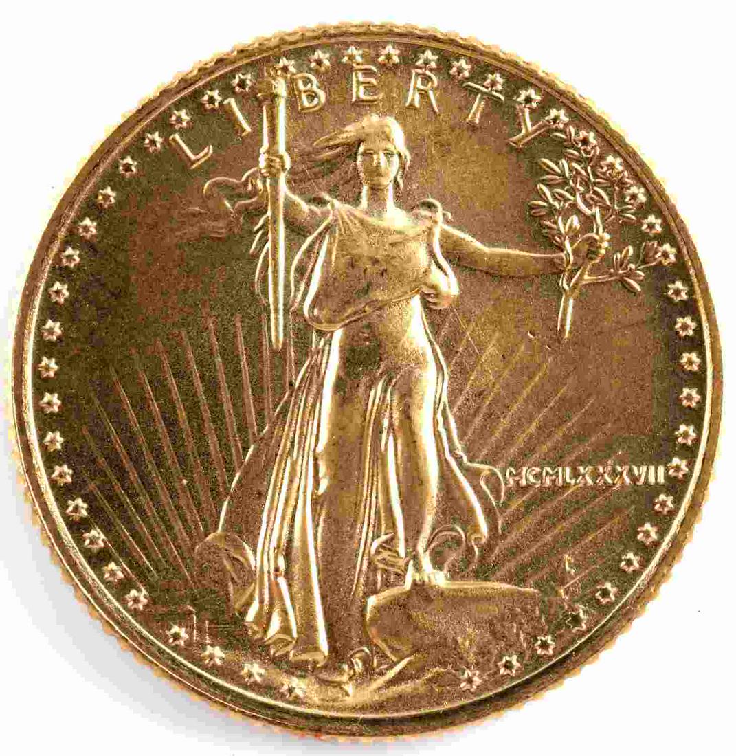 1987 GOLD 1/10 OZ AMERICAN EAGLE BU COIN: Brilliant uncirculated