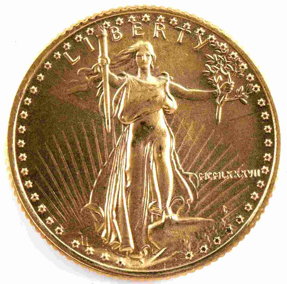 1987 GOLD 1/10 OZ AMERICAN EAGLE BU COIN: Brilliant uncirculated