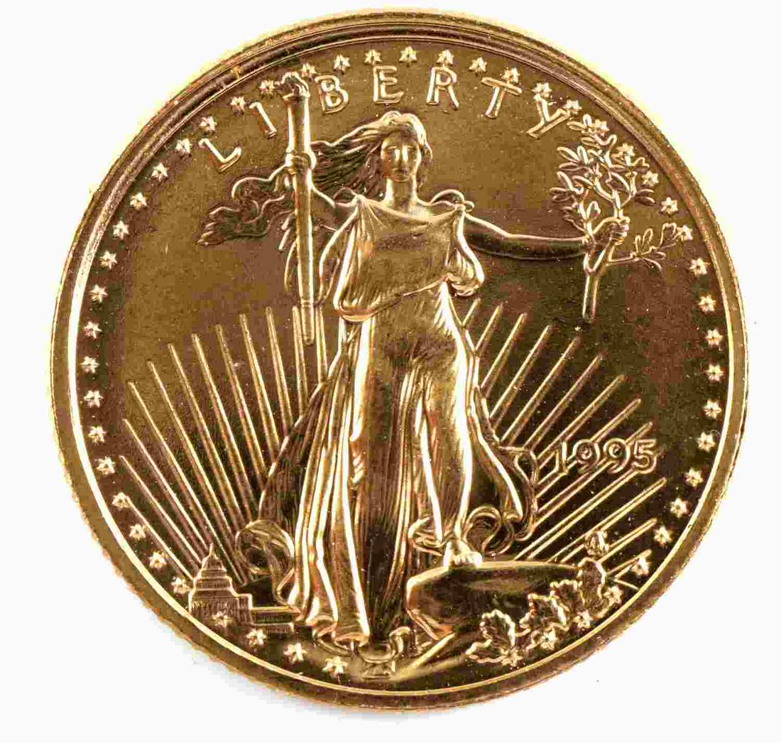 1995 GOLD 1/10 OZ AMERICAN EAGLE BU COIN: Brilliant uncirculated