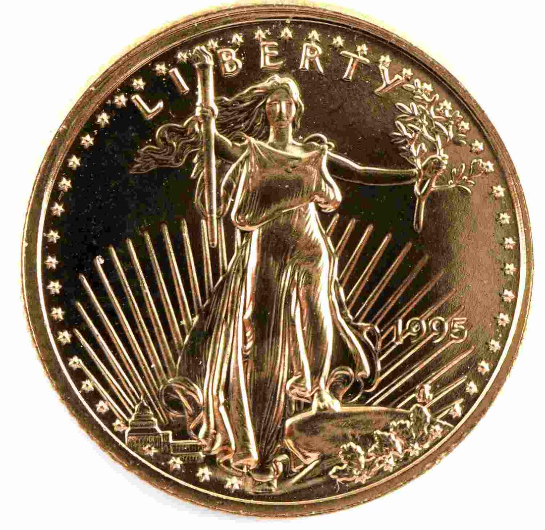 1995 GOLD 1/10 OZ AMERICAN EAGLE BU COIN: Brilliant uncirculated