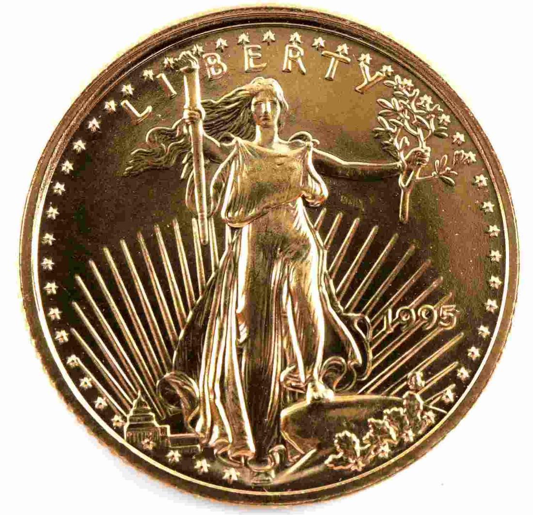 1995 GOLD 1/10 OZ AMERICAN EAGLE BU COIN: Brilliant uncirculated