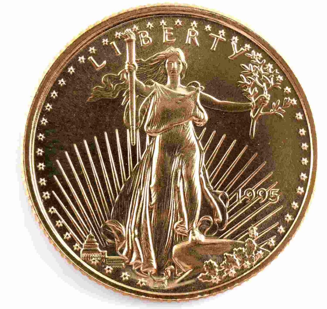 1995 GOLD 1/10 OZ AMERICAN EAGLE BU COIN: Brilliant uncirculated