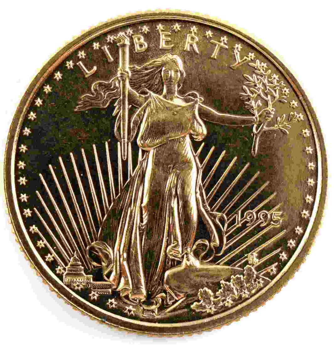 1995 GOLD 1/10 OZ AMERICAN EAGLE BU COIN: Brilliant uncirculated