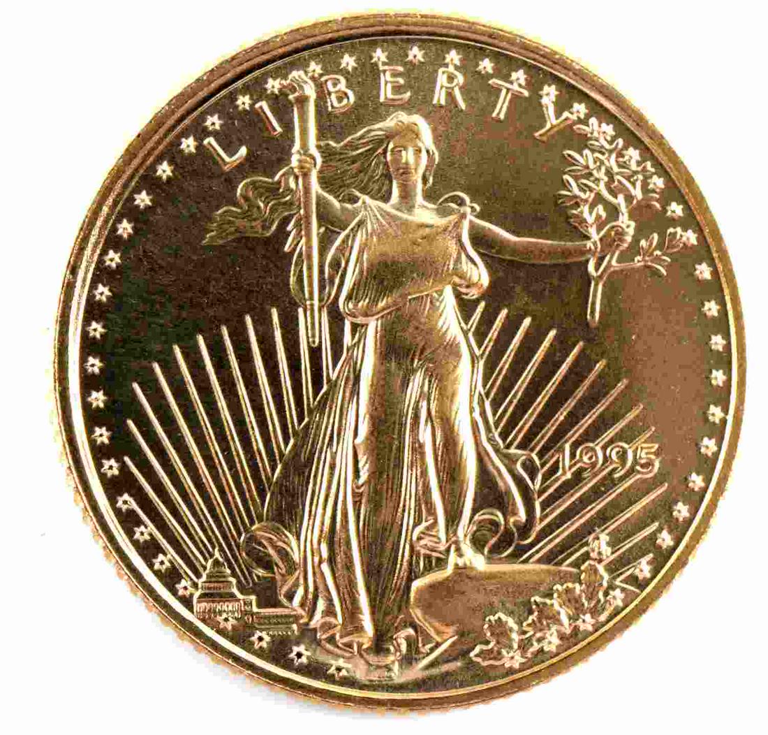 1995 GOLD 1/10 OZ AMERICAN EAGLE BU COIN: Brilliant uncirculated