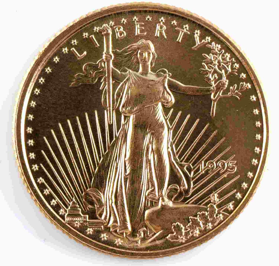 1995 GOLD 1/10 OZ AMERICAN EAGLE BU COIN: Brilliant uncirculated