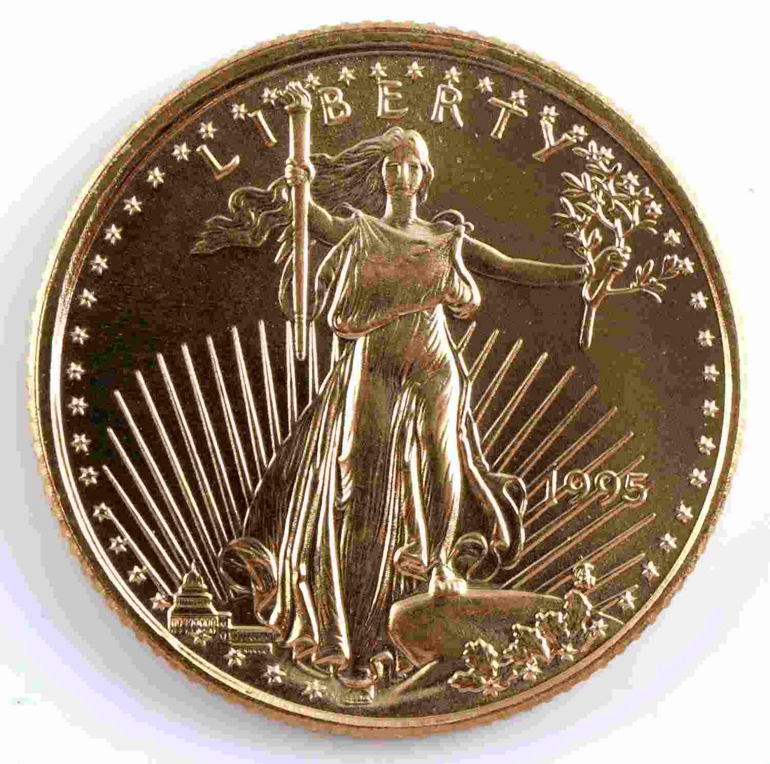 1995 GOLD 1/10 OZ AMERICAN EAGLE BU COIN: Brilliant uncirculated