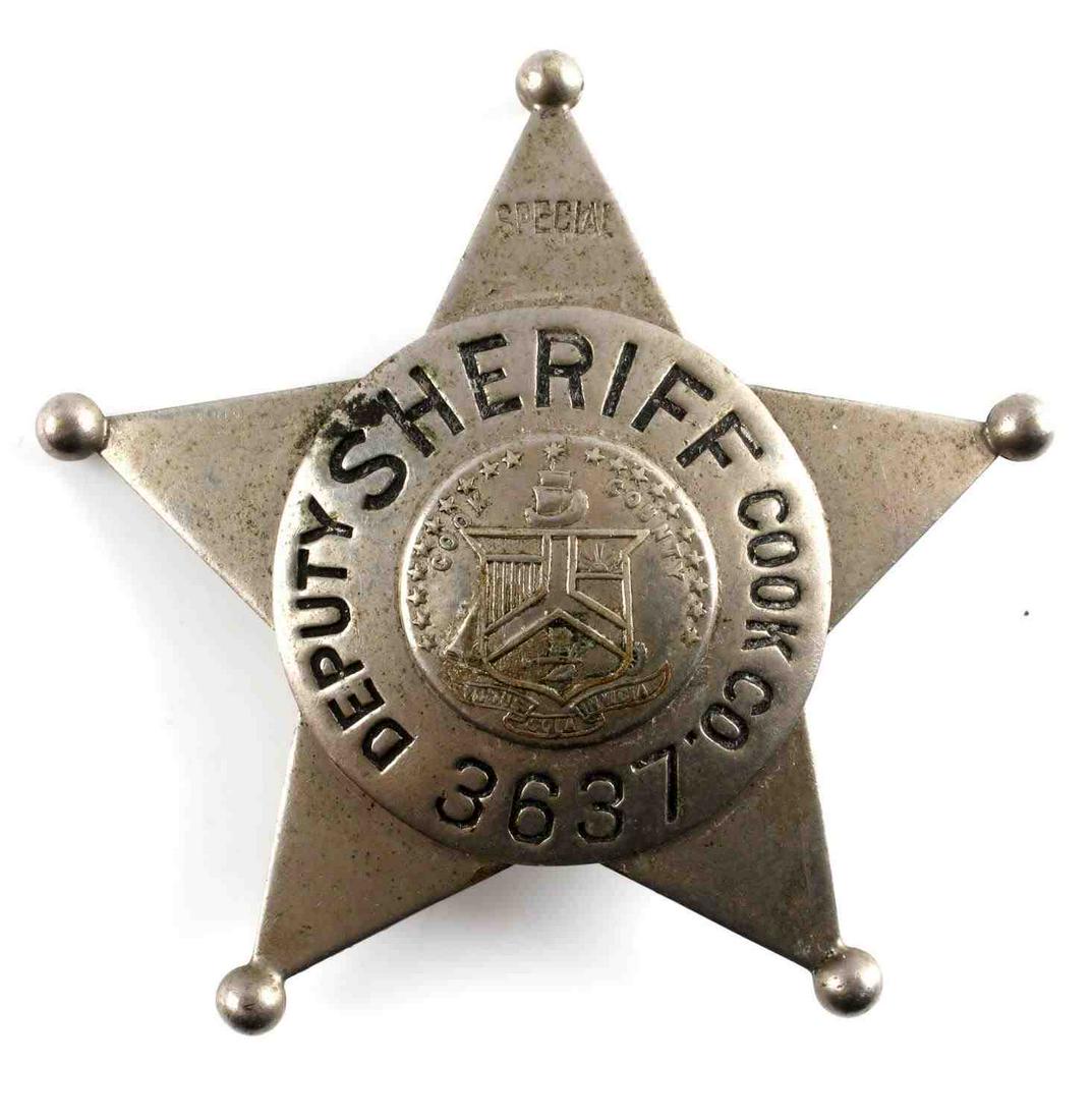 ANTIQUE CIRCA 1920'S OBSOLETE COOK CO DEPUTY BADGE: Numbered 3637, Special Deputy Sheriff badge, Cook County Illinois, C.H Manson Co. maker stamped, very good original condition. 2 3/4 inches across.