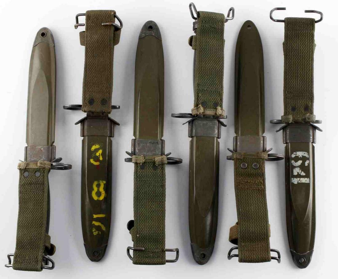 6 M 7 VIETNAM BAYONET LOT WITH M 8 SCABBARDS: PWH Manufacturer each very good original condition.