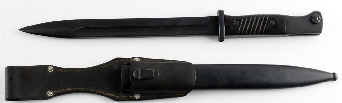 WWII GERMAN REICH K98 BAYONET APPEARS UNISSUED: WWII German Reich K98 bayonet with scabbard and frog. Serial number (9880) between scabbard & knife matches. In very good condition, with 2 WaffenAmpt markings on the lower pommel, as well as one on t