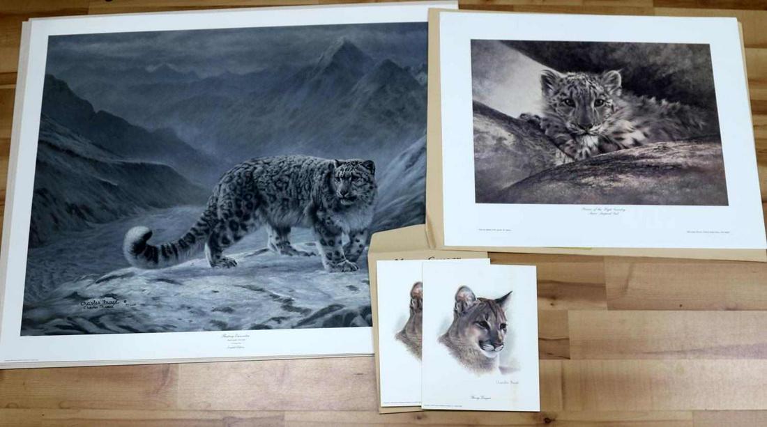 4 FRACE HUNT SNOW LEOPARD COUGAR LE SIGNED LITHO: Charles Frace (1926-2005), American, Photorealism, Wildlife artist. Alan Hunt (1947-), British, Photorealism, Wildlife artist and Zoologist. Lot of 2 snow leopards and 2 cougar lithographs. The cougar