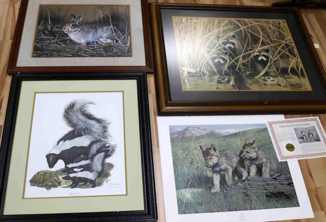 4 FRACE HARM WOLVES WILDLIFE SIGNED LE LITHOGRAPHS: Charles Frace (1926-2005), American, Photorealism, Wildlife artist. Ray Harm (1926-2015), American, Wildlife Artist, co-founder of limited edition art print market. Lot of 3 Frace lithographs and 1 Ha