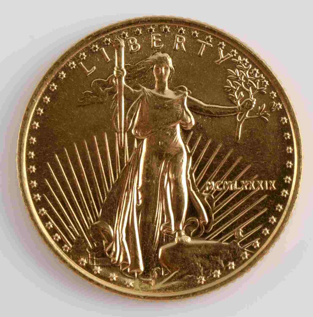 1989 GOLD 1/10 OZ AMERICAN EAGLE BU COIN: Brilliant uncirculated