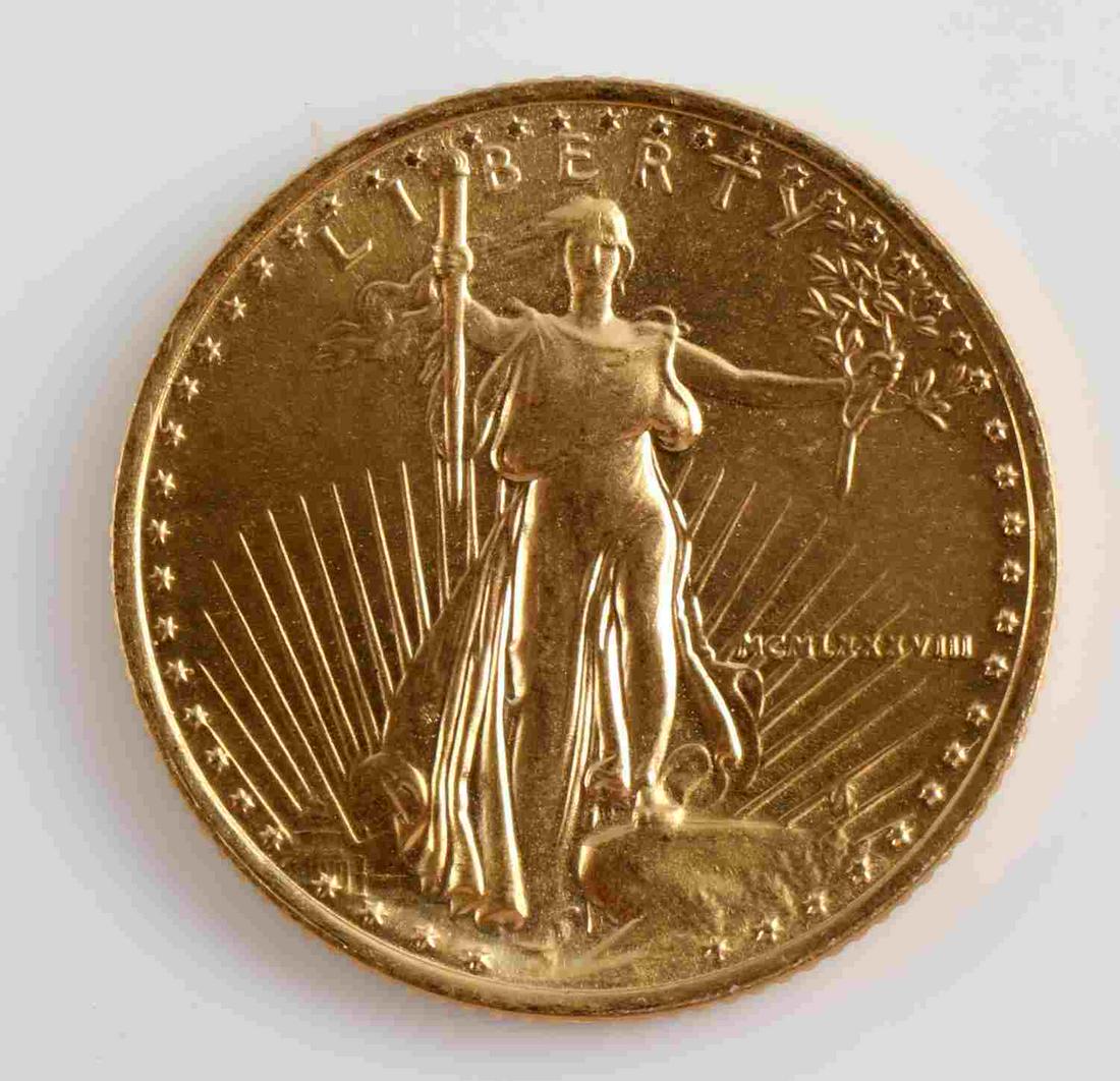 1988 GOLD 1/10 OZ AMERICAN EAGLE BU COIN: Brilliant uncirculated