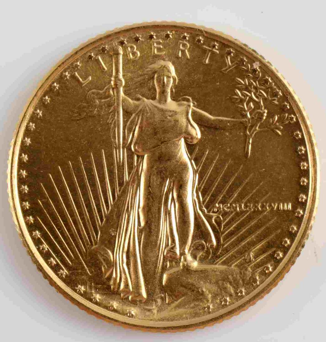 1988 GOLD 1/10 OZ AMERICAN EAGLE BU COIN: Brilliant uncirculated