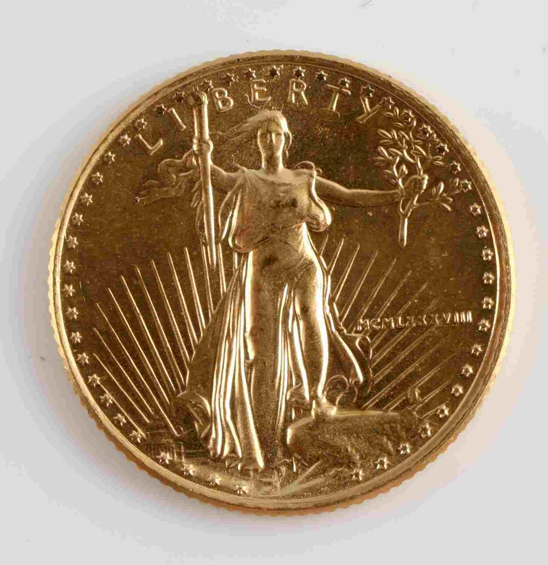 1988 GOLD 1/10 OZ AMERICAN EAGLE BU COIN: Brilliant uncirculated