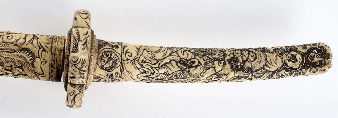 MODERN FANTASY JAPANESE KATANA SAMURAI SWORD: Japanese katana samurai sword. Fantasy piece. Features stainless steel blade. Made in Taiwan. Composite scabbard and hilt. Good condition. Measures 37 1/2 inches.