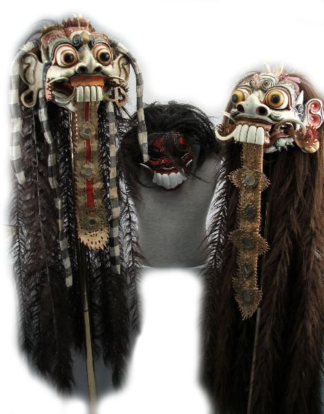 THREE MASKS OF BALINESE DEMON QUEEN RANGDA: Total of 3 masks. Rangda is an important demon in Balinese mythology and frequently appears in several dances and other settings. Two of the masks are very well-made and probably intended for use in t