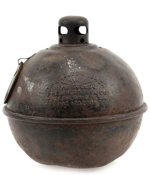 CITY OF TALLAHASSEE SMUDGE POT LANTERN: Toledo Torch brand smudge pot lantern used for road safety in the 40's. Marked "CITY OF TALLAHASSEE" on one side. Three small dings. Overall good condition.