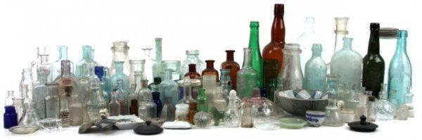 DEALERS LOT OF ANTIQUE BOTTLES BIG VARIETY: DEALERS LOT OF ANTIQUE BOTTLES BIG VARIETY A dealer grouping of antique bottles, medicines , blob top straight sides and more