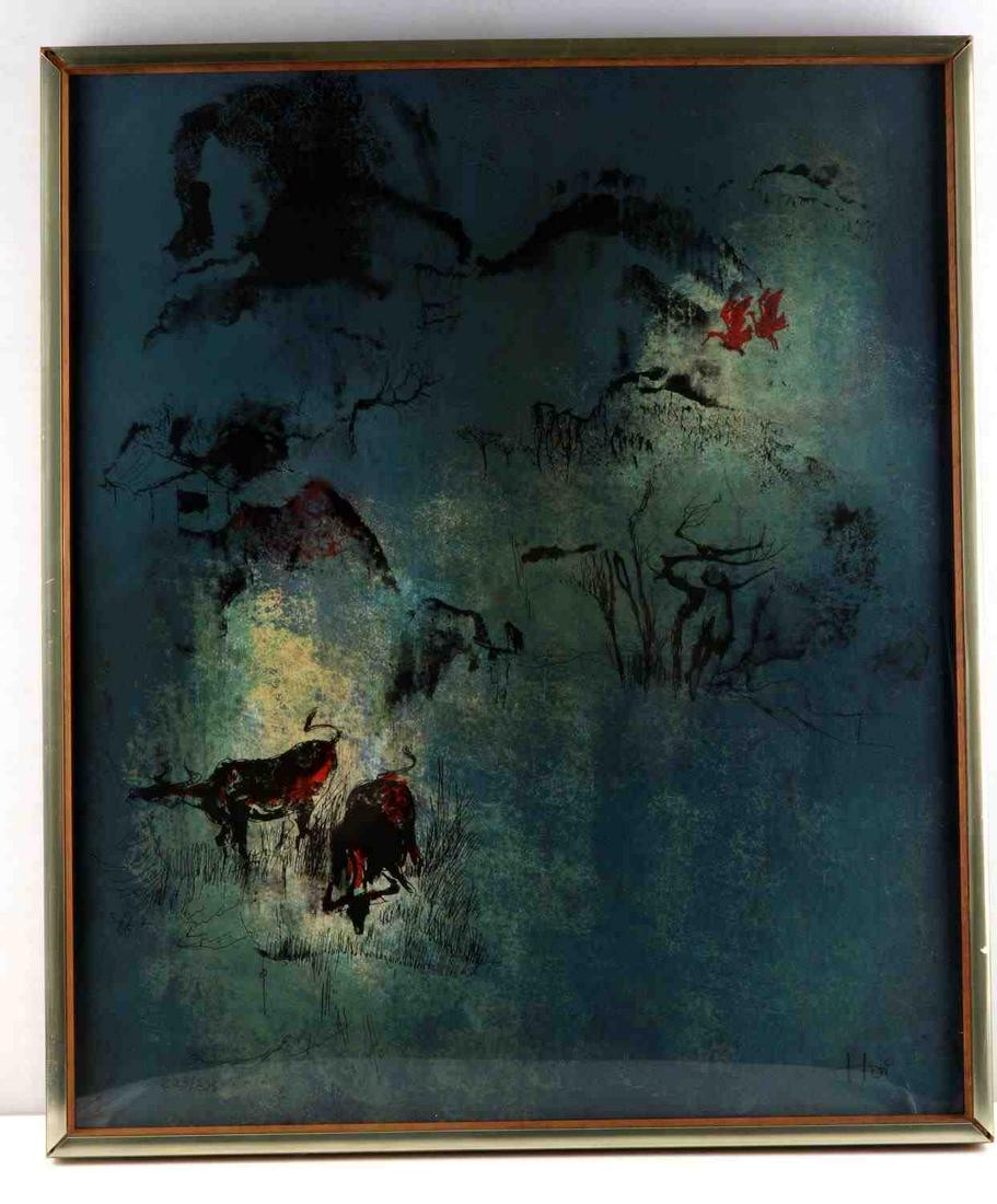 HOI LEBADANG SIGNED EXPRESSIONIST LITHOGRAPH W COA: Hoi Lebadang (Vietnamese French, 1921-2015). Hand signed and numbered, 223/325, Limited Edition Lithograph with COA on reverse from Societe de Verification de la Nouvelle Gravure International of New 