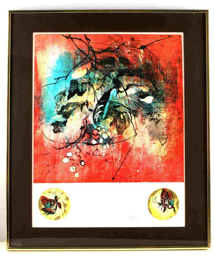 HOI LEBADANG SIGNED EXPRESSIONIST LITHOGRAPH W COA: Hoi Lebadang (Vietnamese French, 1921-2015). Hand signed and numbered, 79/325, Limited Edition Lithograph on embossed hand made paper. COA on reverse from Societe de Verification de la Nouvelle Gravur