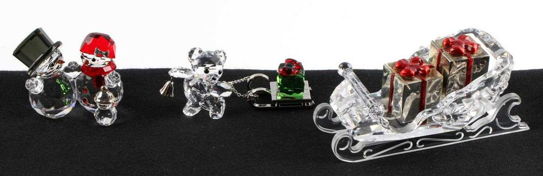 SWAROVSKI SLEIGH CHRISTMAS ELF BEAR SNOWMEN: Sleigh with presents, Joyful snowman family, Kris Bear