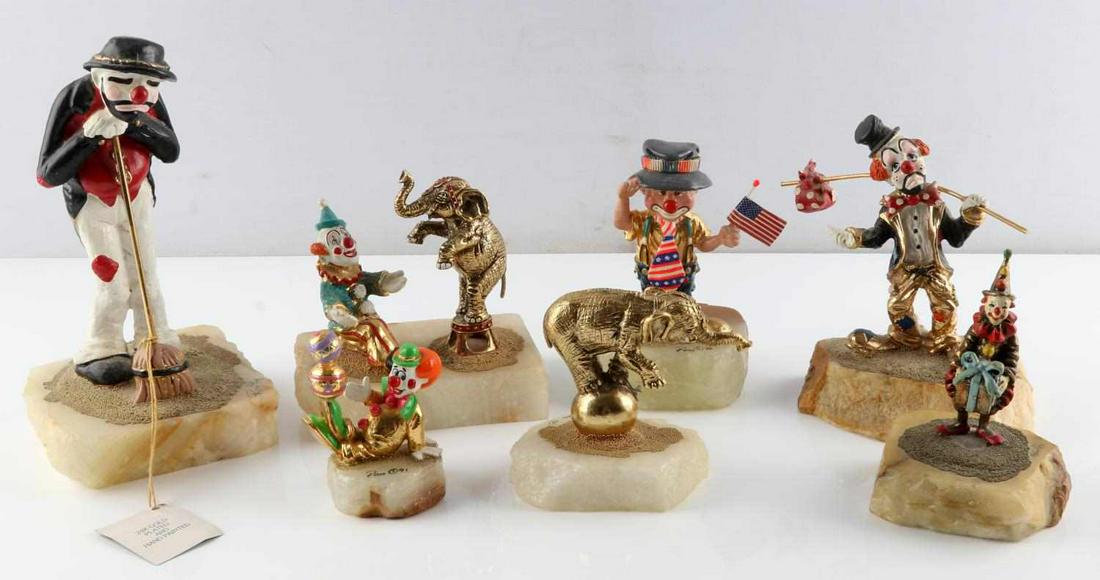 7 RON LEE CLOWN FIGURINES 1970'S TO 199O'S: From 3 1/2 to 9 inches in size, 2 still have original tags.