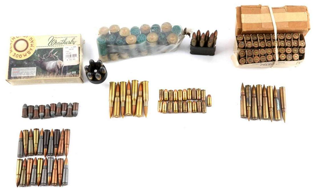 200 ROUNDS OF HARD TO FIND AMMUNITION: Includes 7.62 by 39 20, .44 Henry RF derringer, 10 rds, 7.62 x 25, 5 rounds, 30-06 m1 6 rounds, 44 Win S7W speedloader 6 rds, 7.65 Belgian Mauser 100 rounds, 300 Weatherby boxed 20 rounds. All factory
