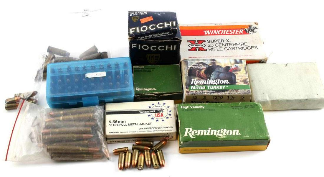 270 ROUNDS OF HARD TO FIND AMMUNITION: Former gunsmith stock, all factory rounds as follows 7.62x54R 14 rds, 30 carbine 50 rds, 30-06 20 rds, 30-30 Win 10 rds, 5.56 mm 18 rds, 9mm Luger 14 rds, 30-06 Springfield 11 rds, 28 gauge #8 12 rds,
