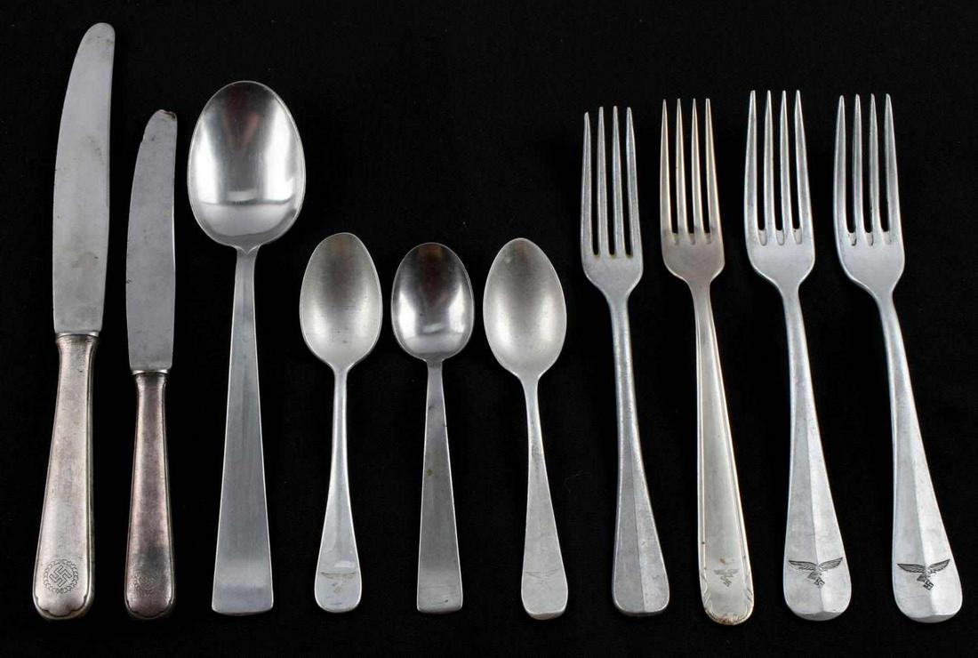 WWII GERMAN THIRD REICH STAMPED SILVERWARE: Luftwaffe, Rad, and others, none silver , very good original condition 10 pieces.