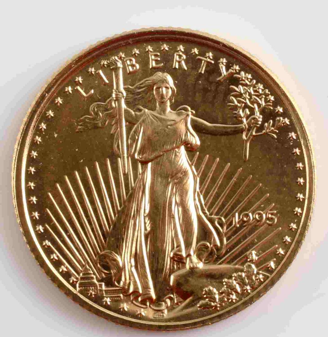 1995 GOLD 1/10 OZ AMERICAN EAGLE BU COIN: Brilliant uncirculated gold coin