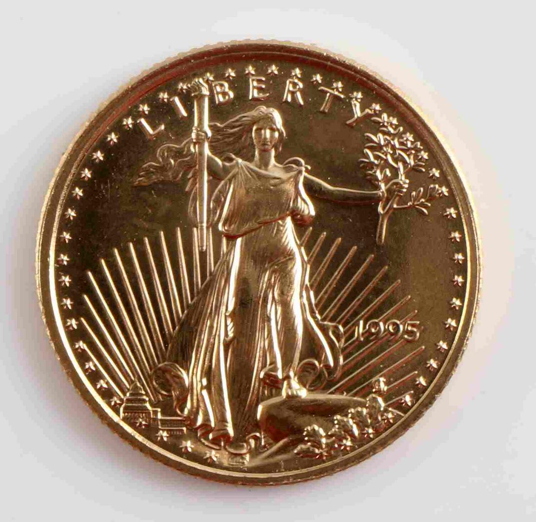 1995 GOLD 1/10 OZ AMERICAN EAGLE BU COIN: Brilliant uncirculated gold coin