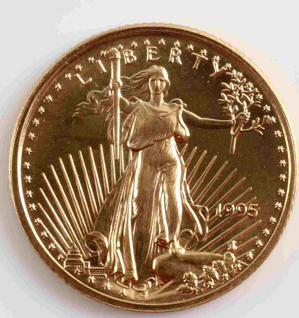 1995 GOLD 1/10 OZ AMERICAN EAGLE BU COIN: Brilliant uncirculated gold coin