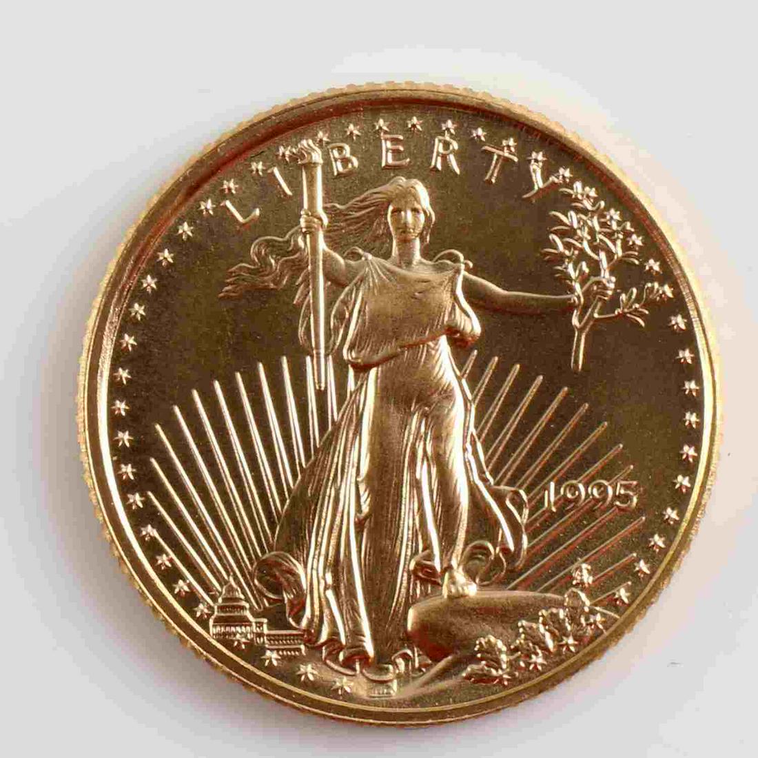 1995 GOLD 1/10 OZ AMERICAN EAGLE BU COIN: Brilliant uncirculated gold coin
