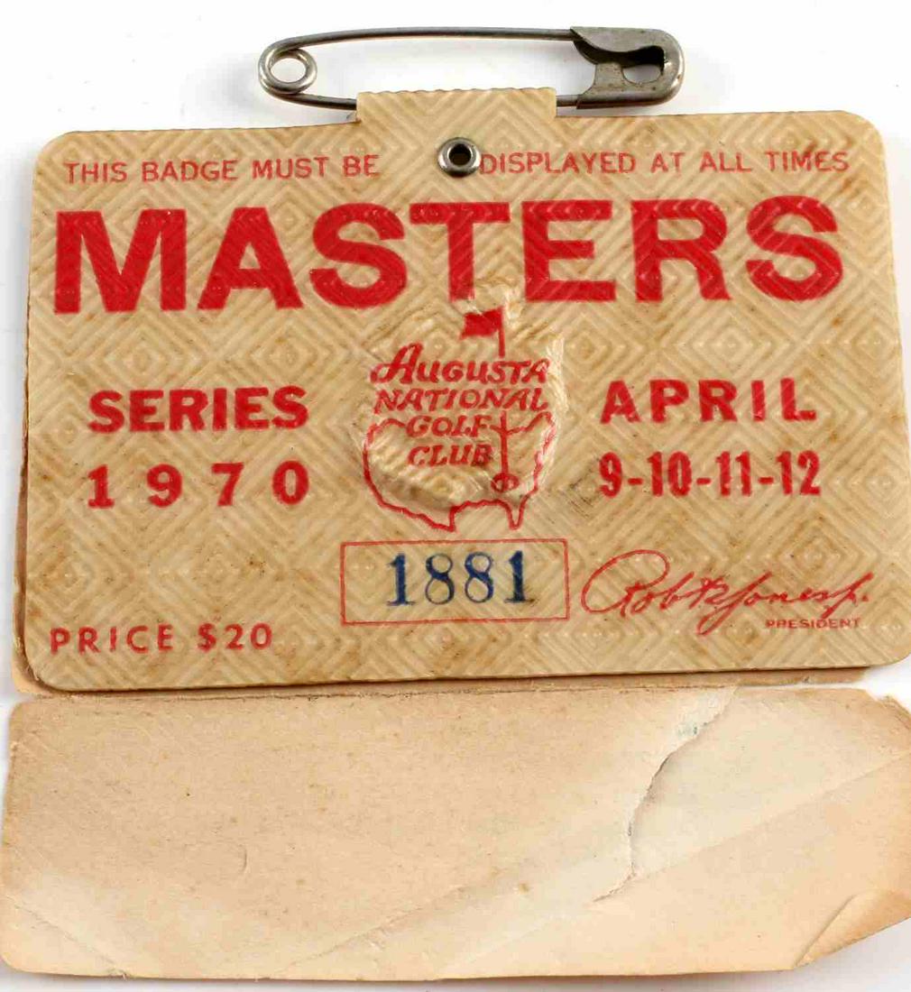 1970 MASTERS AUGUSTA NATIONAL ENTRY BADGE $20: Very good original condition, Billy Casper won, complete.