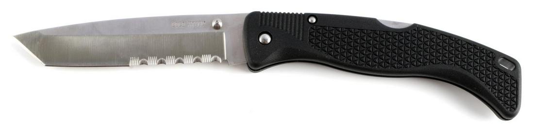 COLD STEEL VOYAGER EXTRA LARGE POCKET KNIFE: Cold Steel "Voyager" extra large pocket knife. "Cold Steel" and "Voyager" on the blade. Made in Japan. Measures approximately 6.25 inches when closed. Very fine condition. In original box.