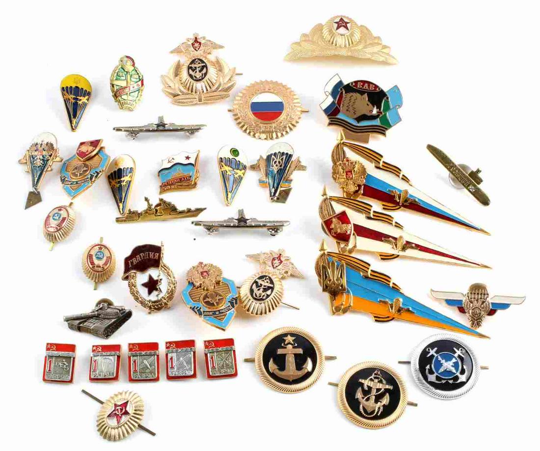 VARIETY LOT OF 35 SOVIET RUSSIAN MILITARY BADGES: As photographed. Good condition. Measurements range 1 -5 inches.