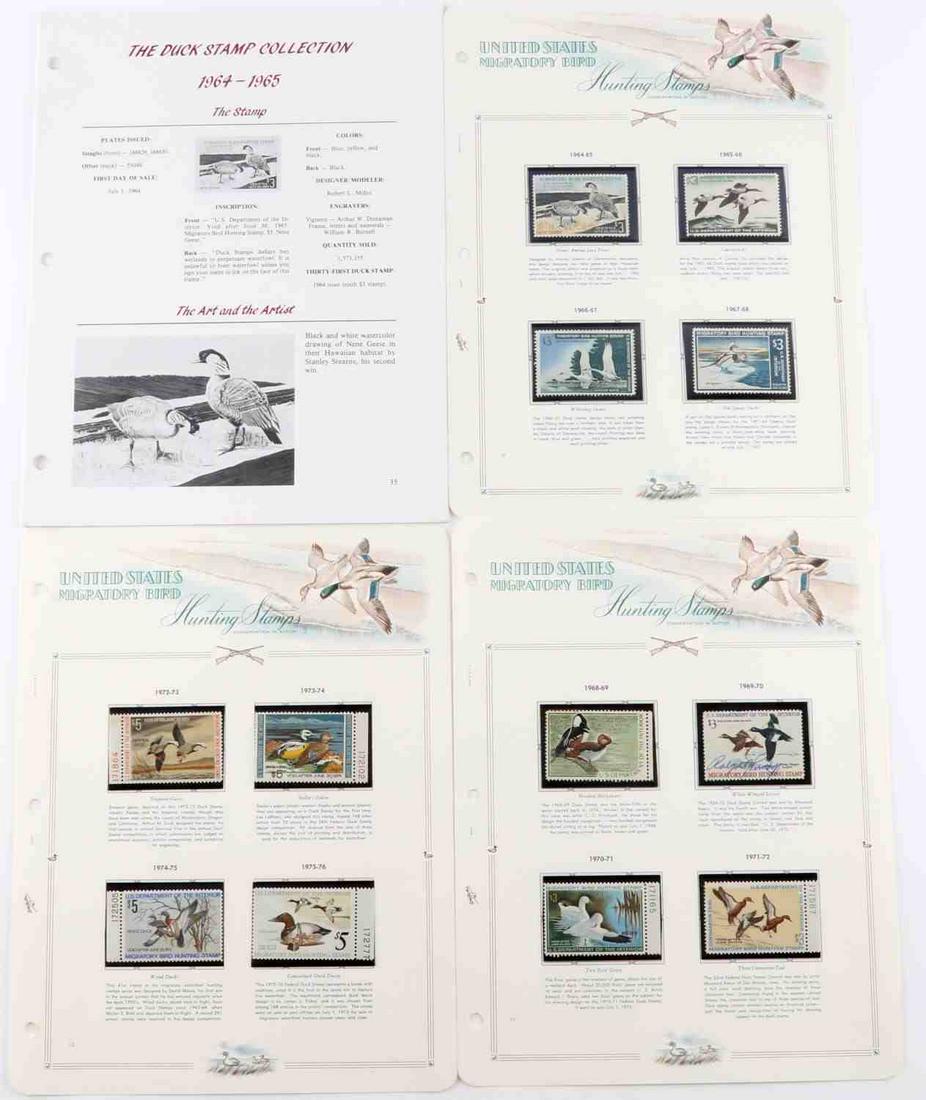 12 1964-1975 US MIGRATORY BIRD HUNTING DUCK STAMPS: 12 19-64-1975 US Migratory Bird Federal Hunting Duck stamps. RW31 issued in 1964 featuring a colorful Nenes among Lava flows art designed by Stanley Stearns. 80% original gum with slight thinning. RW3
