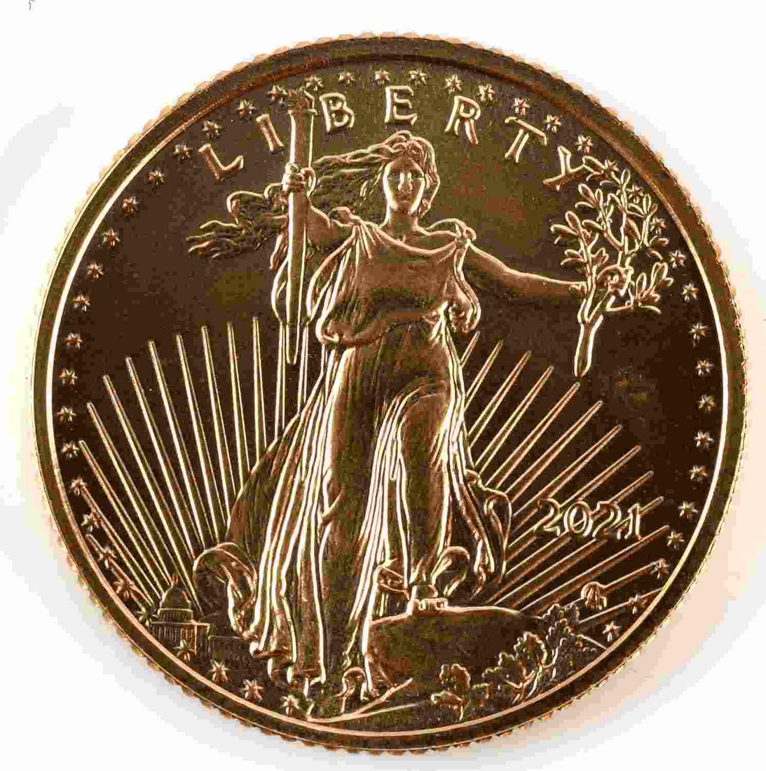 2021 GOLD 1/10 0Z AMERICAN EAGLE BU COIN: Brilliant uncirculated gold coin