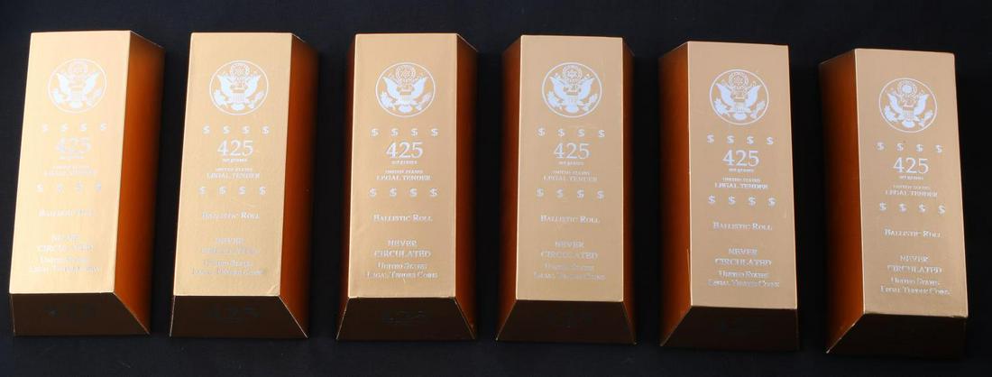 6 PRESIDENTIAL BALLISTIC ROLL UNCIRCULATED COINS: Lot of six presidential ballistic rolls, unopened and uncirculated legal tender coins. Presidential rolls include Thomas Jefferson, George Washington, John Adams, John Quincy Adams and James Monroe. E