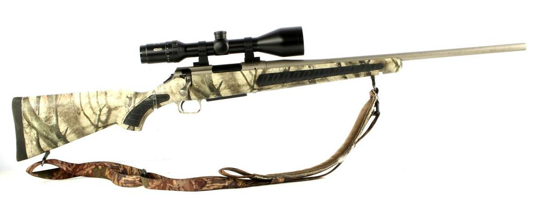 THOMPSON CENTER 7MM-08 REM T/C VENTURE RIFLE: With Meostar scope, with clear optics, Realtree Camo, S&W stamped receiver, bright clean bore, very good original condition, composite stock with shoulder strap. Requires FFL transfer, no internationa